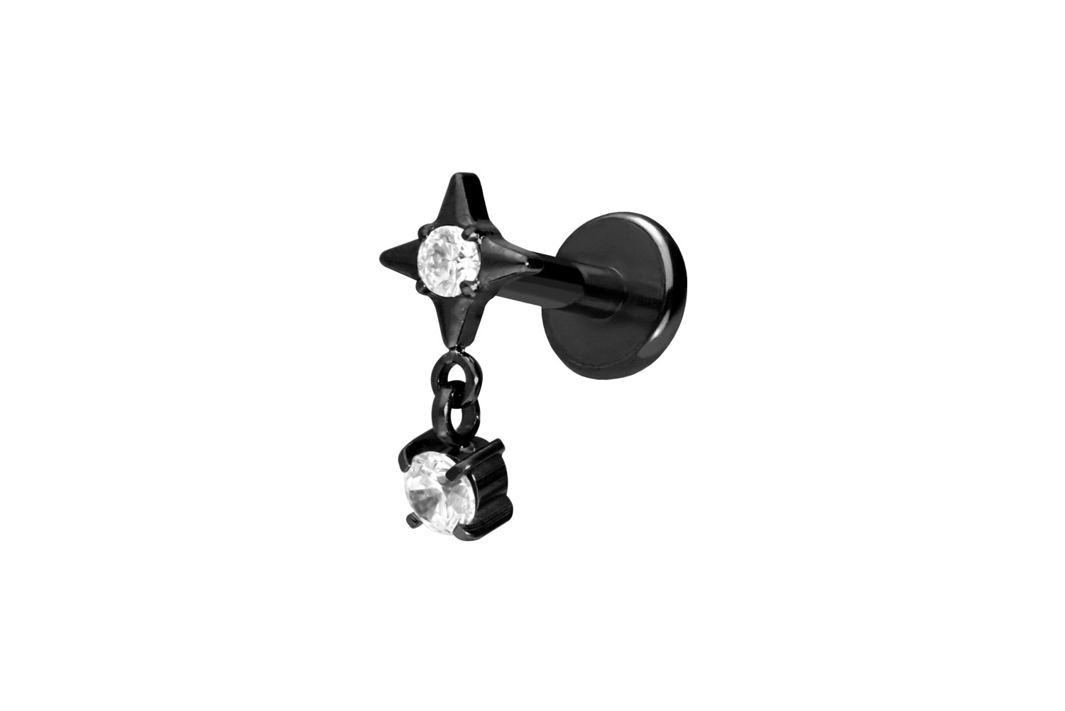 Titan Labret Piercing mit Push Fit STERN + KRISTALL